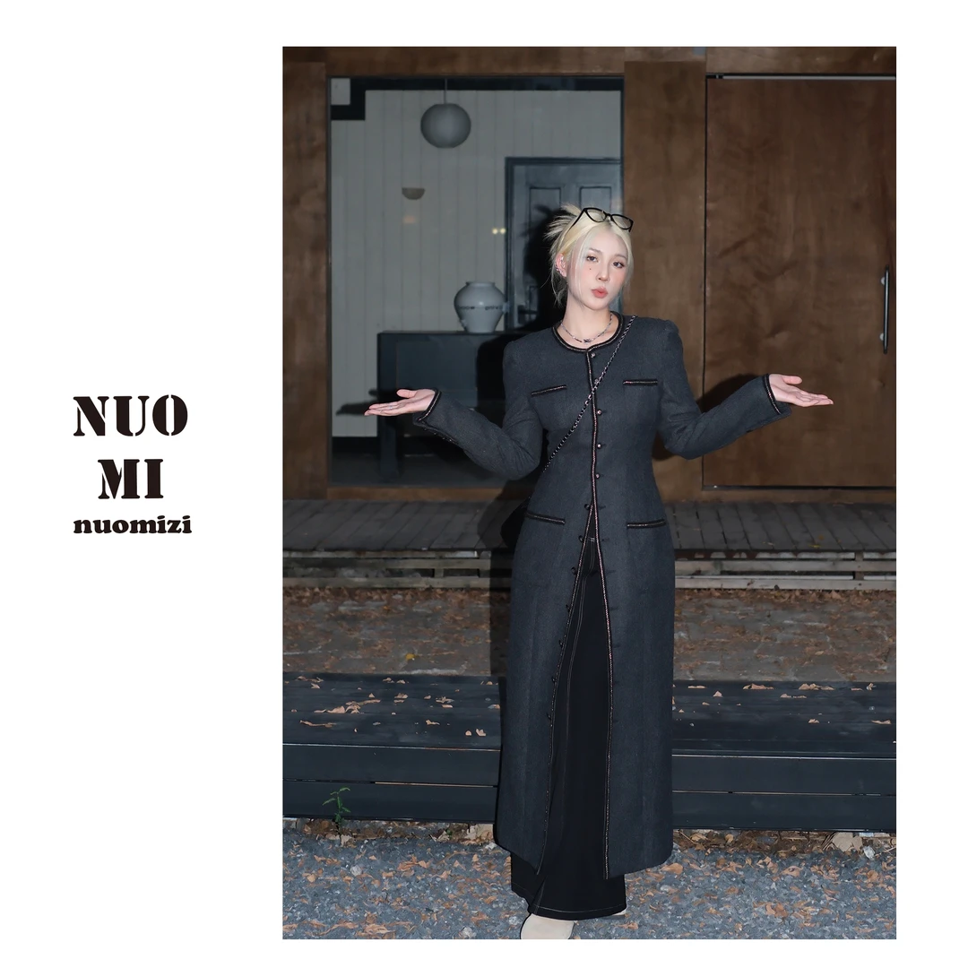 ZOZ糯米子[香奢夫人]小香风粗呢长外套女高级感长款大衣