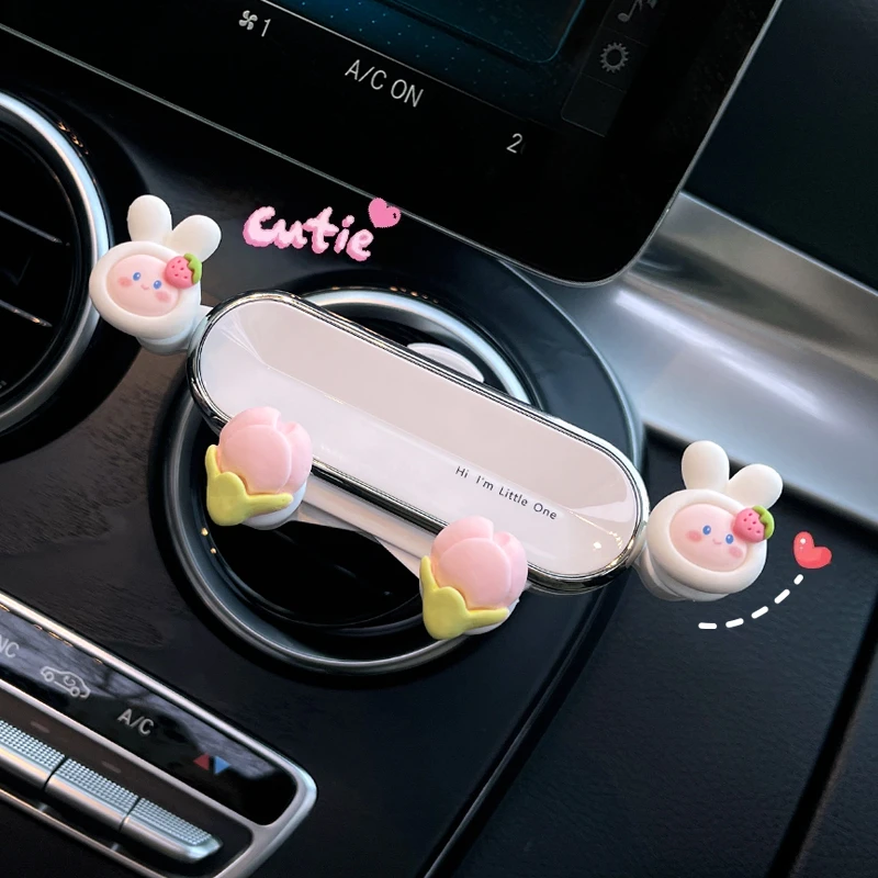 车载手机支架导航车用2023新款可爱兔子车上出风口汽车固定支撑架