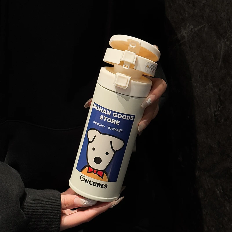 双饮保温杯女生高颜值大容量不锈钢水杯子可爱学生便携带吸管杯男