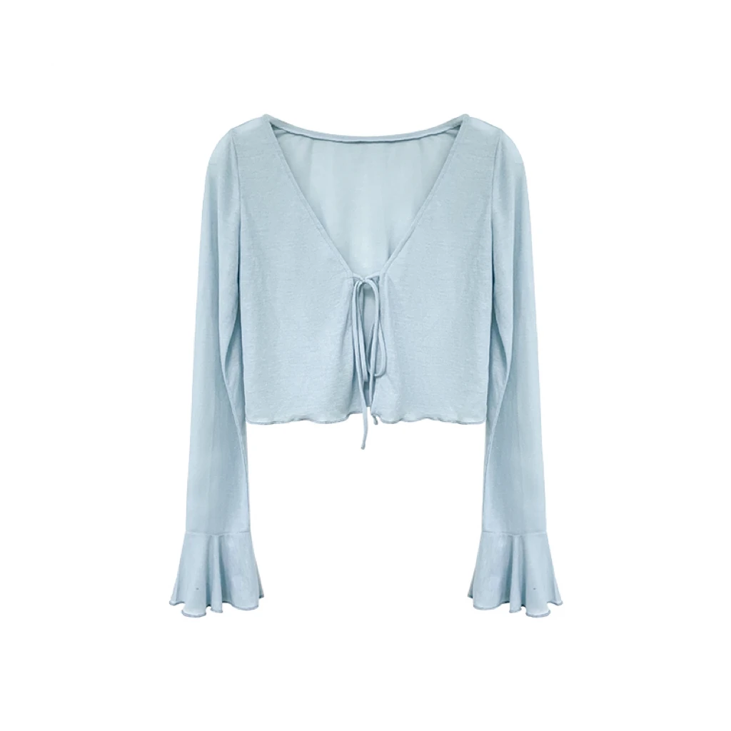 依漾自制-【蓝色开衫】春夏新款休闲时尚百搭设计感小众薄款开衫女