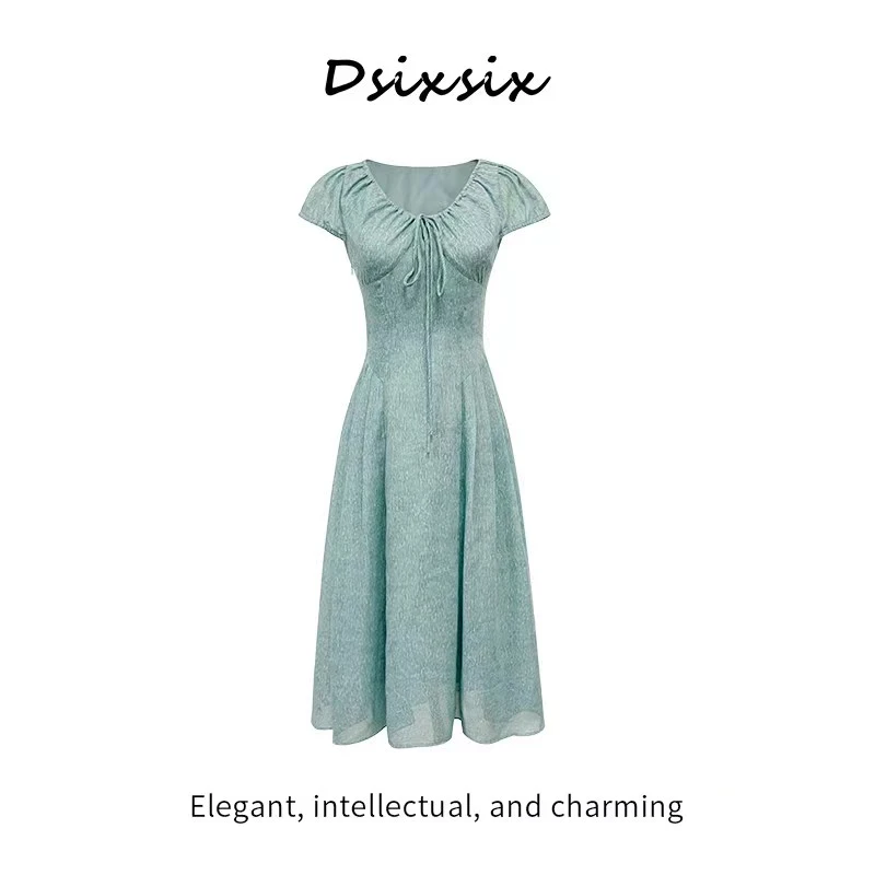 Meika-新款气质显瘦收腰法式V领连衣裙-B6133K