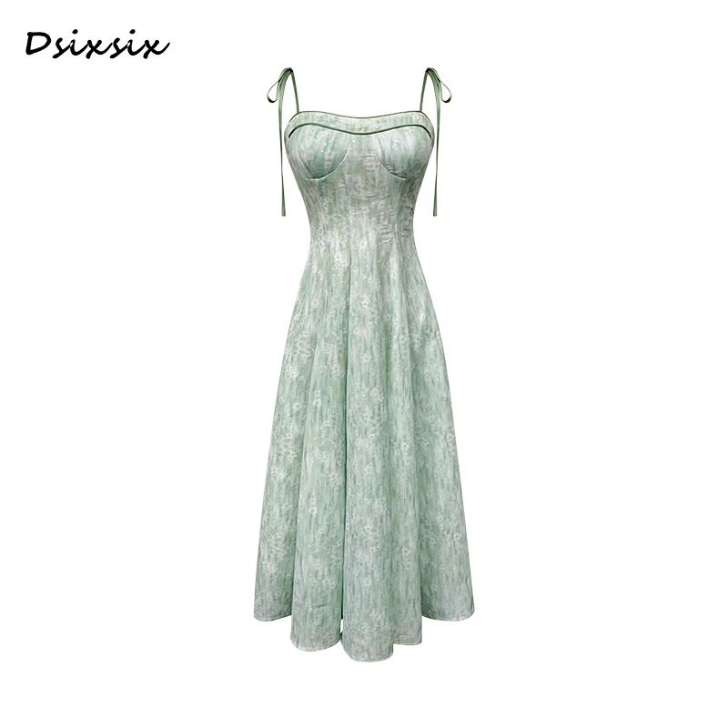 Meika【氧气香草】夏季新款收腰不挑人吊带连衣裙-B4143K