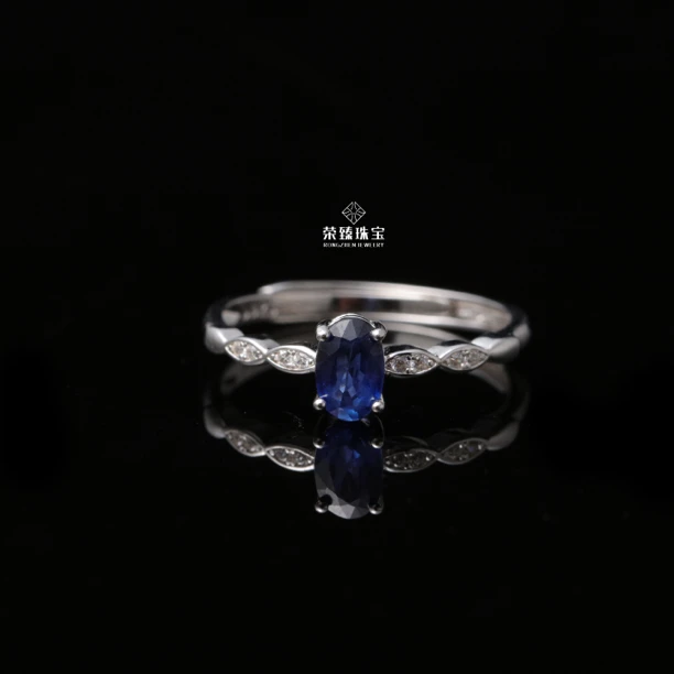 【荣臻珠宝】蓝宝石戒指简约时尚S925精工镶嵌b-056