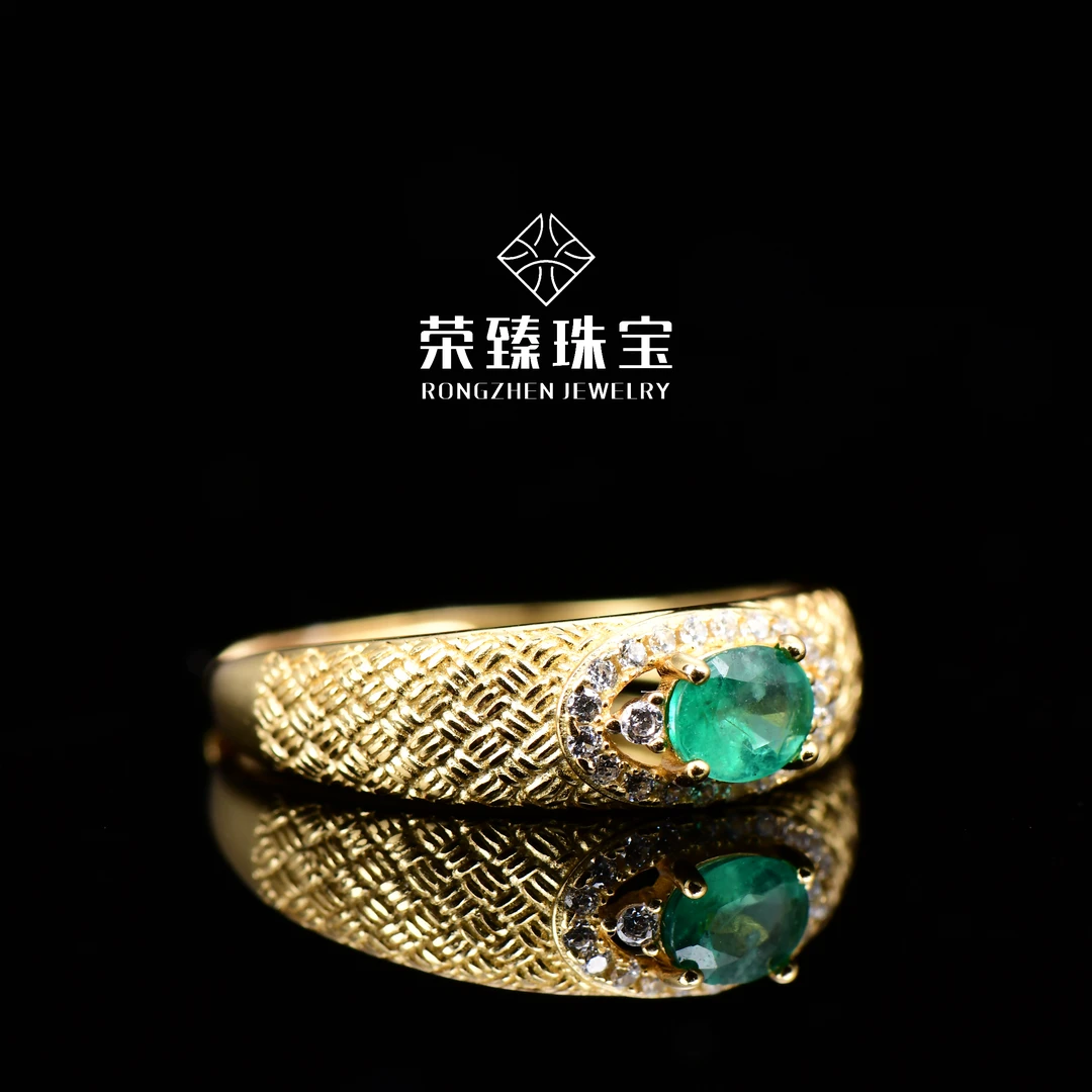 【荣臻珠宝】天然祖母绿戒指中古S925银精工镶嵌时尚复古Y-118
