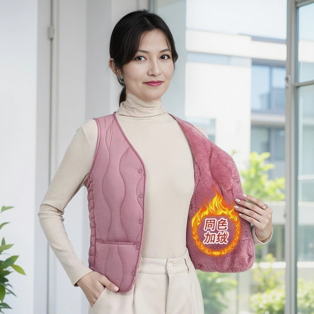 秋冬季中老年背心短款打底女士加绒修身加厚保暖内穿显瘦时尚外穿