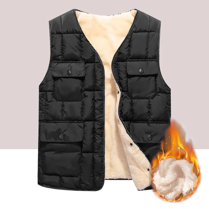 浙添浙添中老年男装马甲款秋冬季加绒加厚保暖宽松多口袋棉马夹