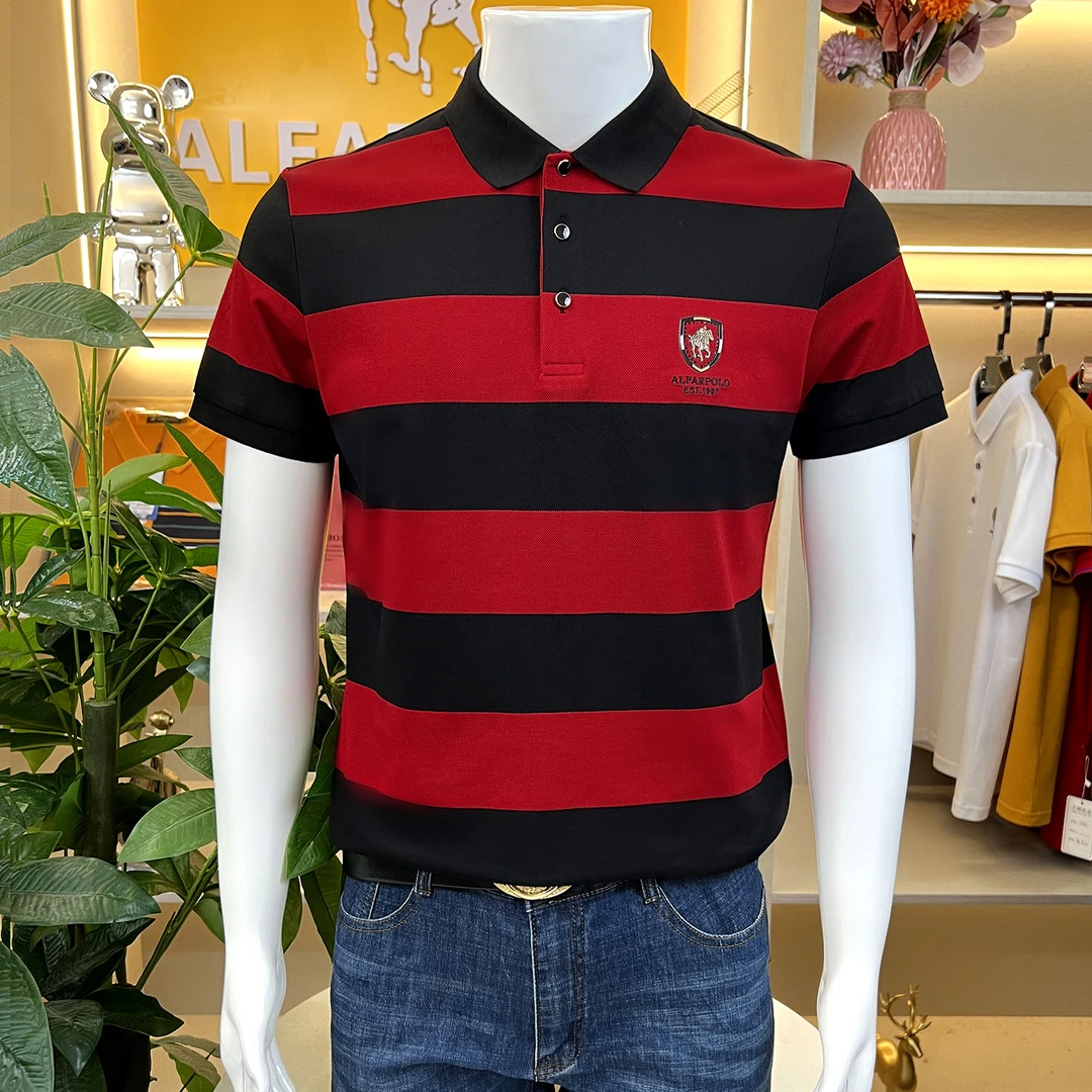 男士polo衫潮流时尚条纹系修身商务休闲短袖男装翻领T恤夏季新款