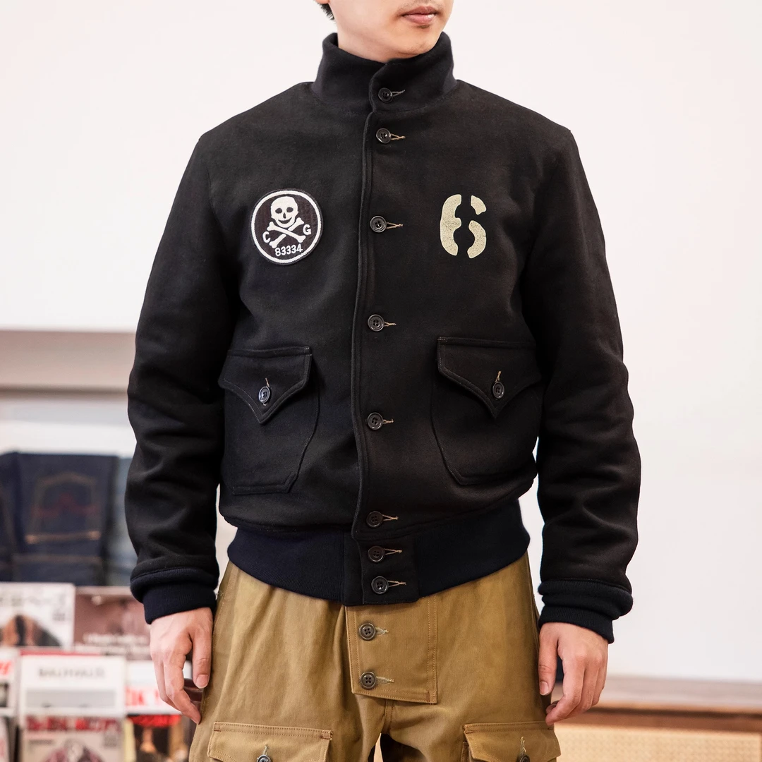 红风 A1羊毛飞行夹克男秋冬重磅复古毛呢短款外套加厚保暖棒球服