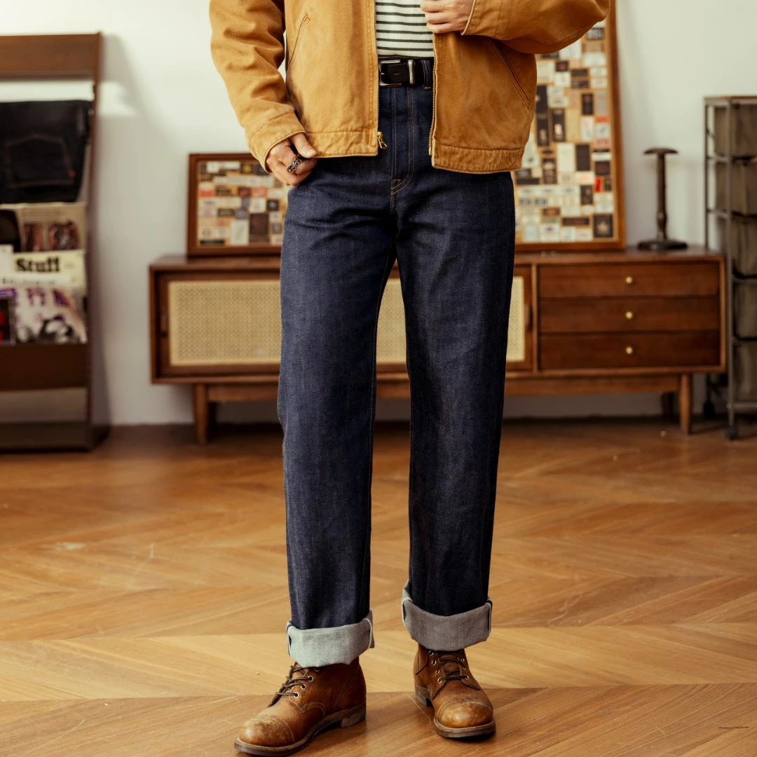 红风NOIR 高腰宽松直筒牛仔裤板蓝根植物染赤耳原牛阿美咔叽长裤