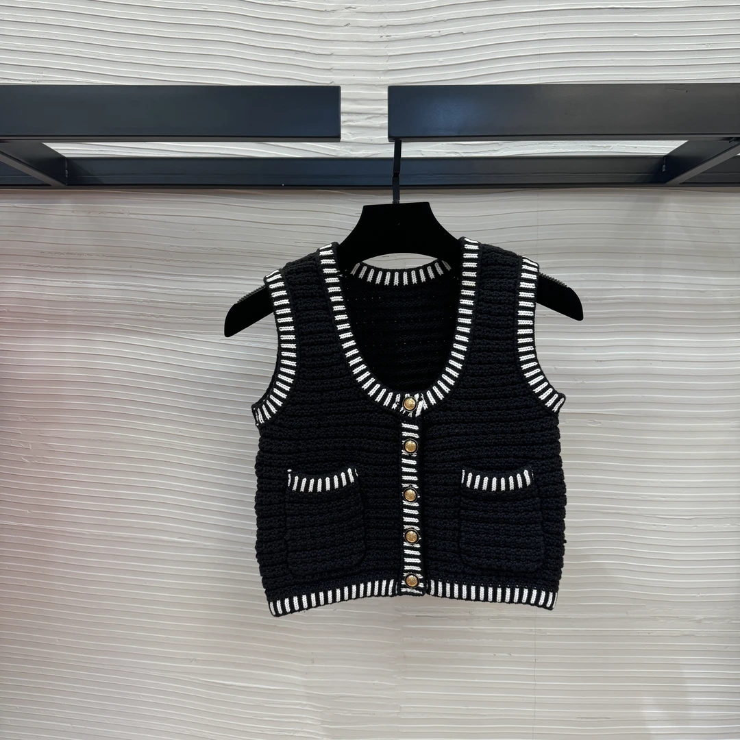 【西西高定】 法式小香风条纹U领针织马甲