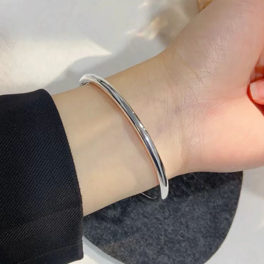 足银手镯 亮面素圈闭口手镯足银9999时尚经典镜面抛光工艺爆闪