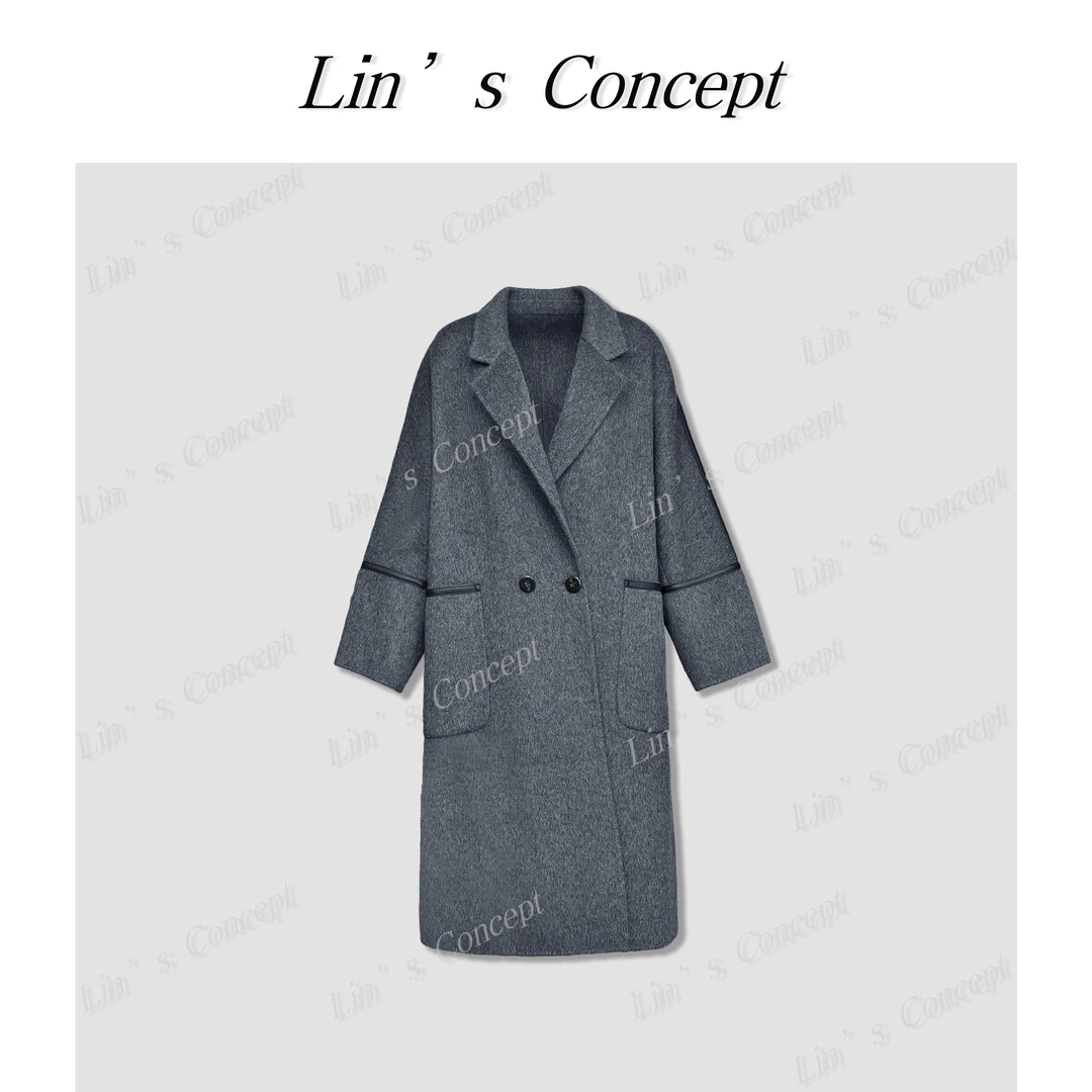 【Lin's concept】M系列长款气质款拼皮大衣DL2404420