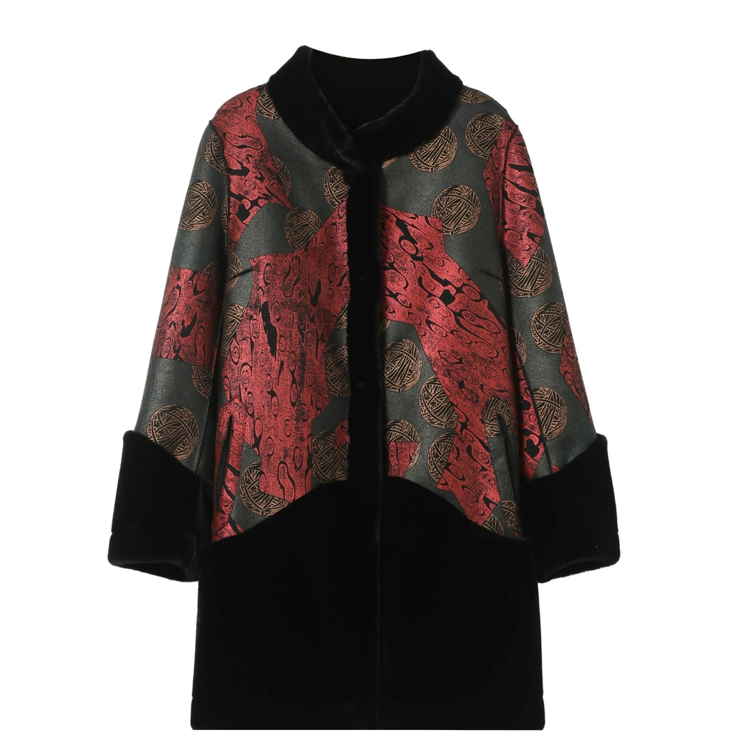 立领妈妈装双面穿一体绒秋冬厚外套上衣女外套气质洋气时尚中长款