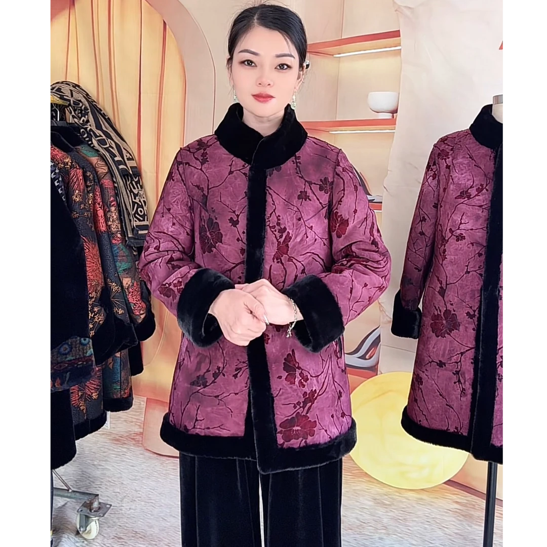 妈妈装立领双面穿一体绒秋冬厚外套上衣女外套女外套洋气时尚