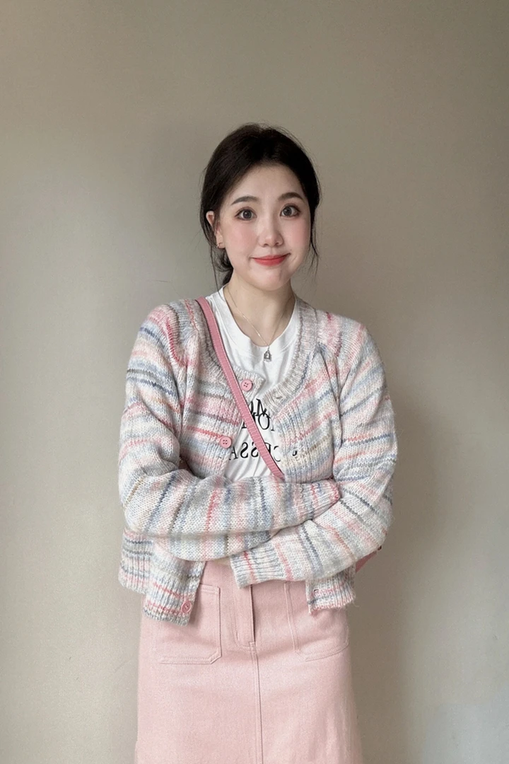 早秋小香风条纹针织开衫女装日系复古毛衣外套宽松慵懒风休闲上衣