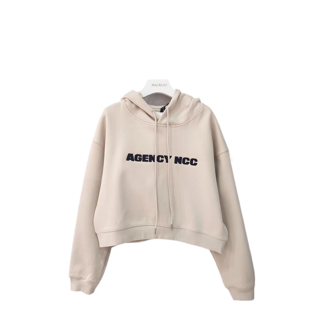 麦寻冬季新款WYSLQ001浅卡其色连帽短款卫衣BABY绒加厚休闲款百搭