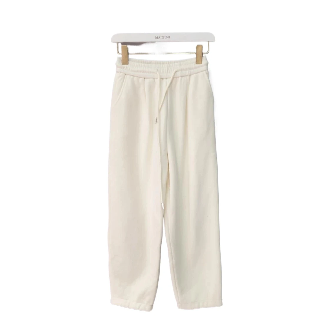 麦寻冬季新款KCXLP019杏色高腰松紧休闲裤牛仔绒收脚百搭通勤款