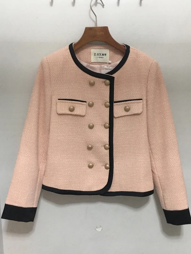 麦寻2023秋冬法式冰淇淋粉色拼接百搭圆领小香风外套千金名媛气质