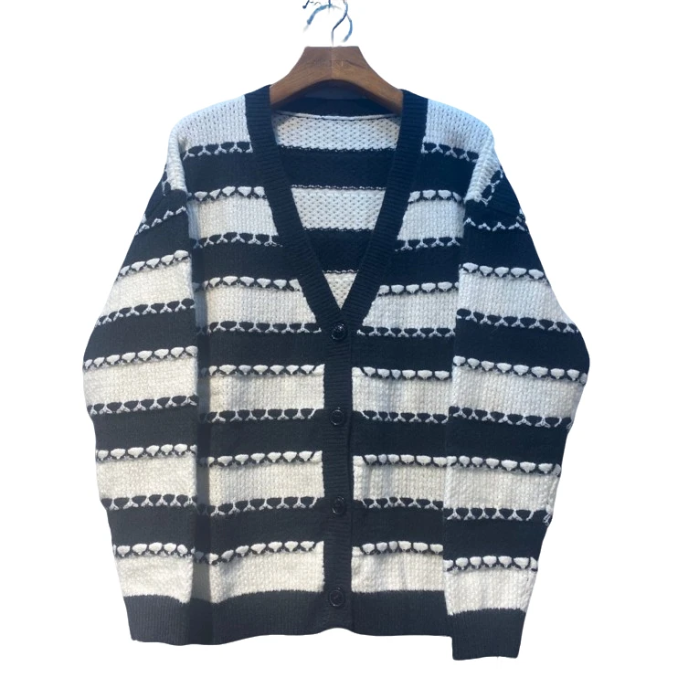 麦寻秋冬季新款MYKXP002黑色条纹韩版开衫毛衣时尚潮流宽松休闲款