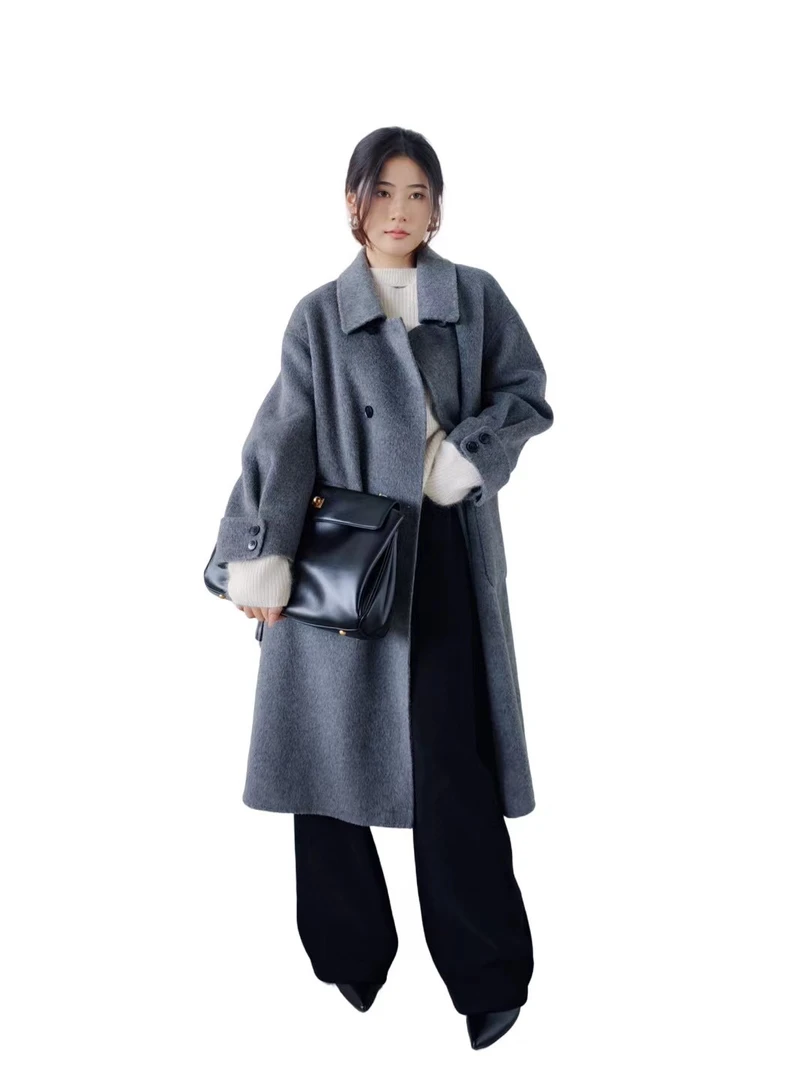 麦寻女装2024冬款DYLYQ006中长大衣双面呢绵羊毛大牌气质高定款