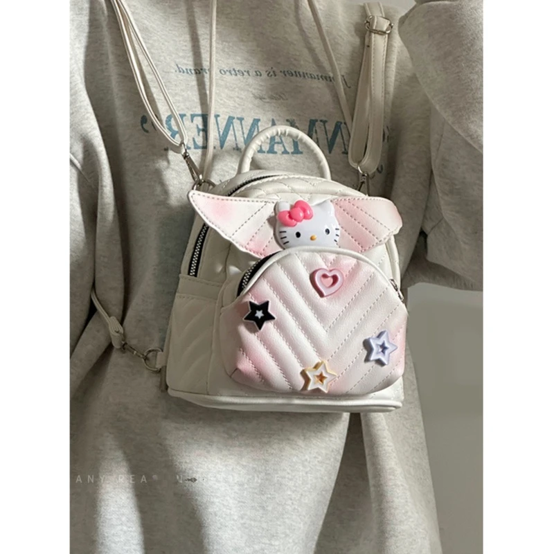 可爱KT扎染翅膀双肩包女韩版流行菱格少女背包yk2mini休闲斜挎包