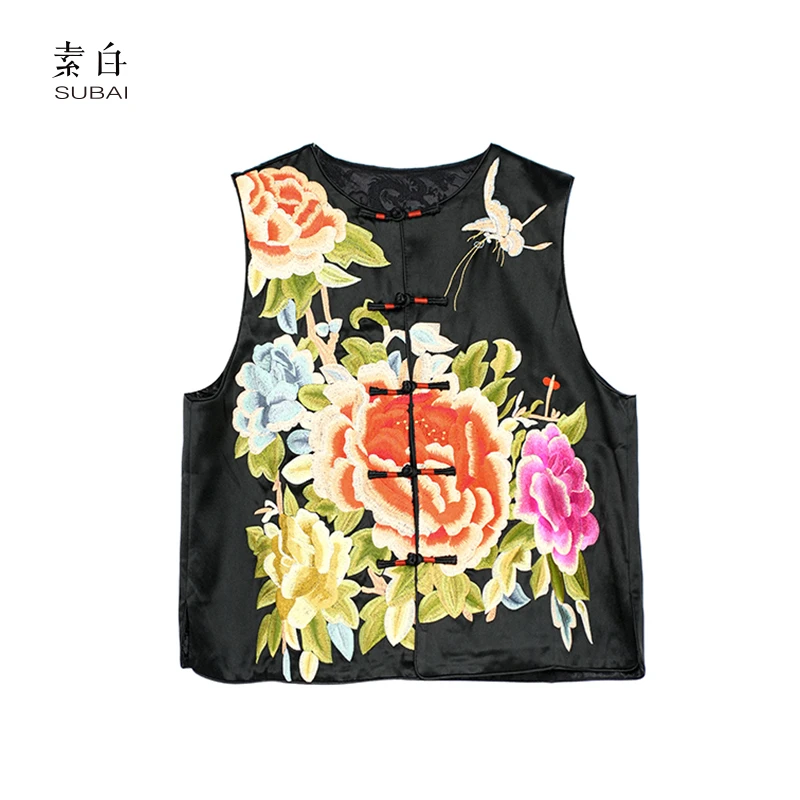 802473【素白】马乖蝶恋花绣花醋酸新中式马甲
