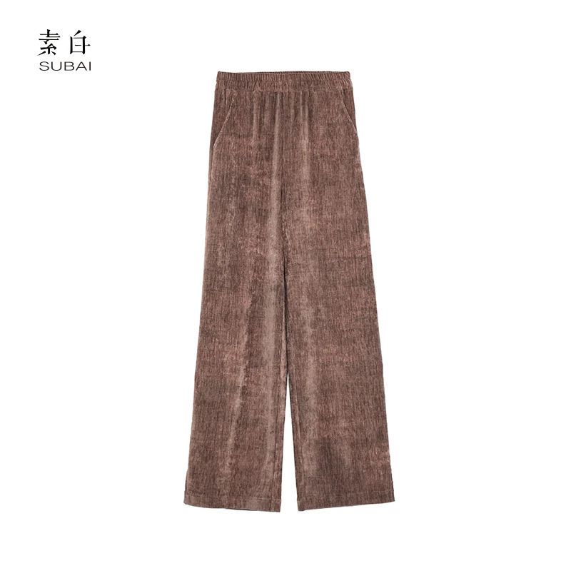 SB2408K00296【素白】马乖休闲雪尼尔直筒裤