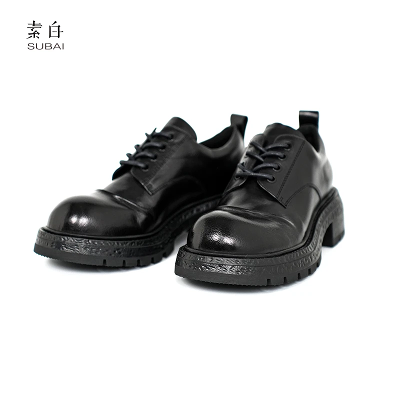 802539素白【大头】马乖厚底英伦风绑带皮鞋