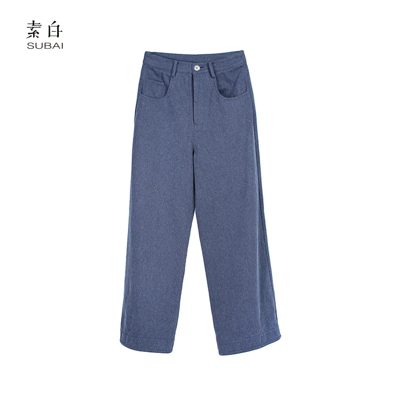 素白【质感】羊毛加厚直筒阔腿西装牛仔裤SB2410K00482