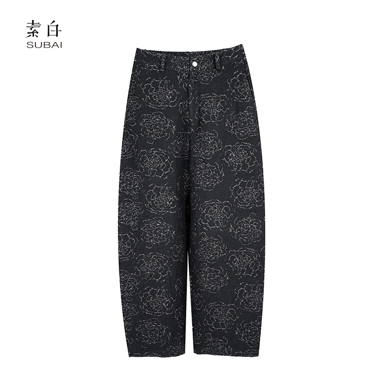 素白【山茶花】毛呢休闲弯刀裤SB2410CP00556