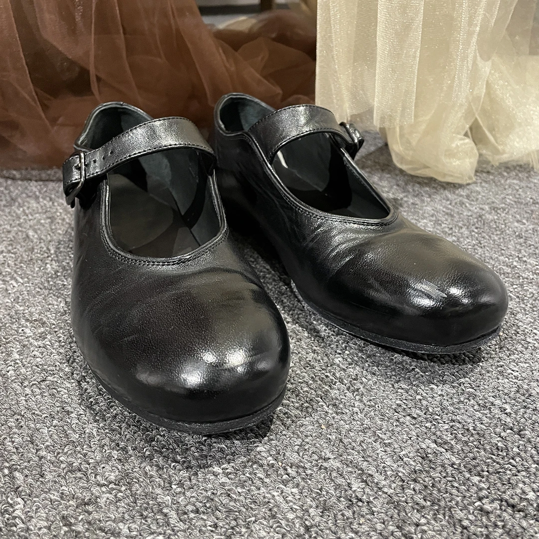 801896素白黑色玛丽珍皮鞋女士