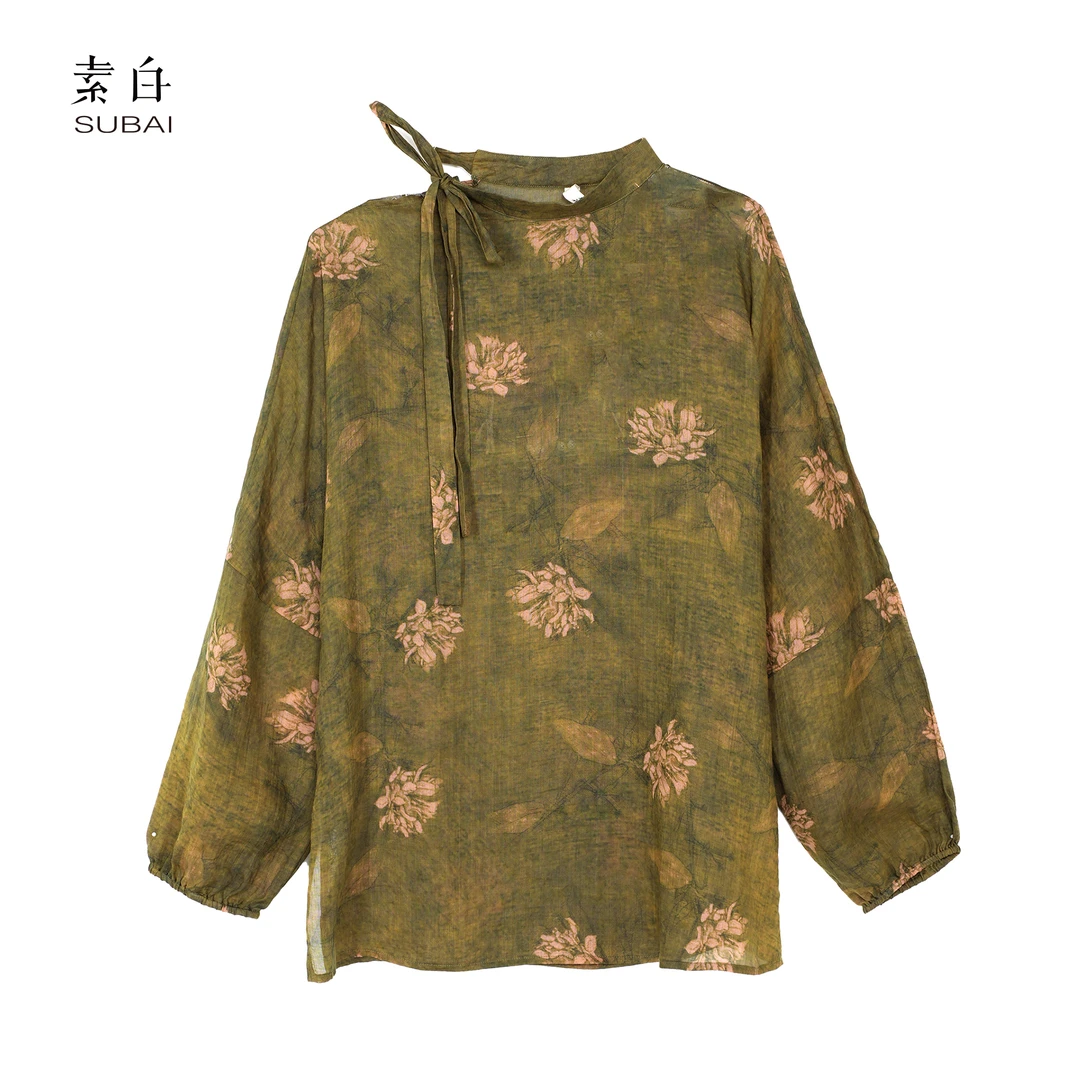 SB3231292287【素白】马乖印花套头衬衫