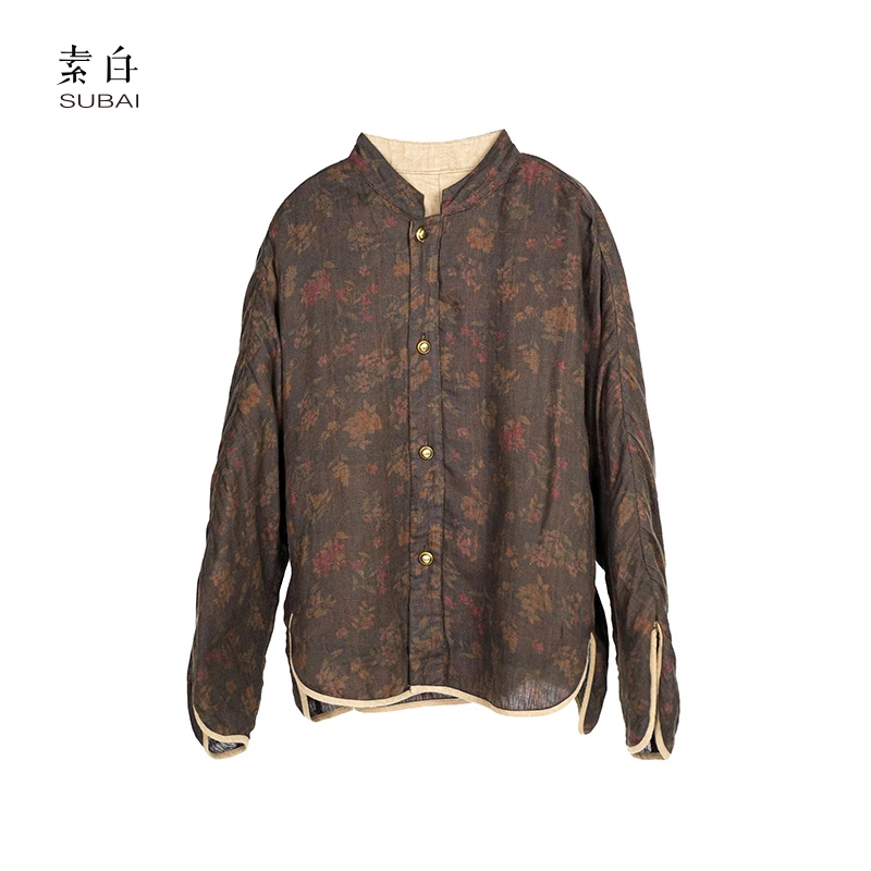 素白【花影】国风印花双面穿棉衣外套SB2407KY00080