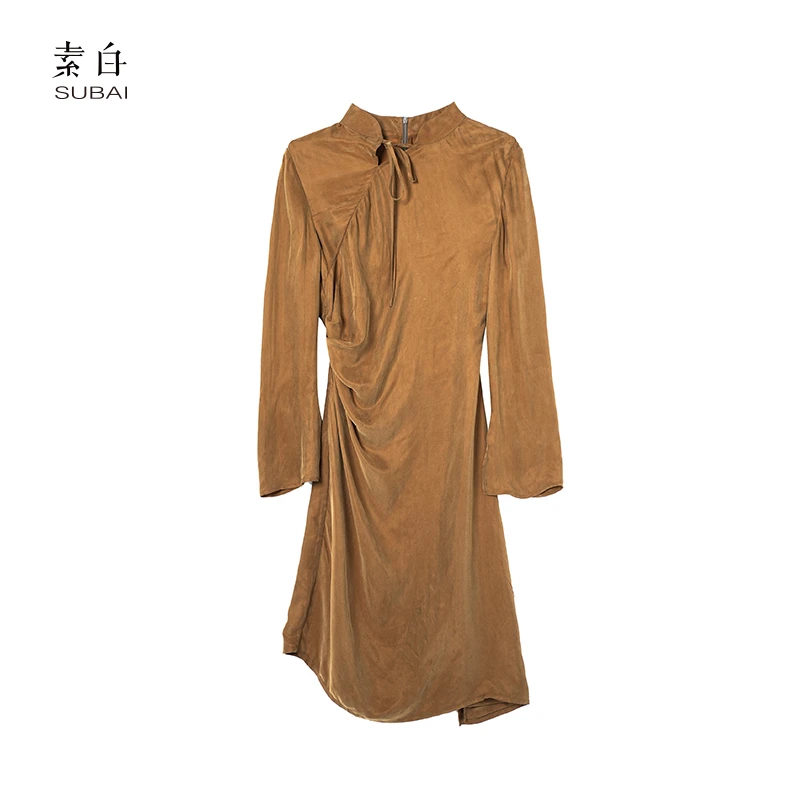 SB2408CS00129【素白】马乖中长款立领斜襟上衣衬衫