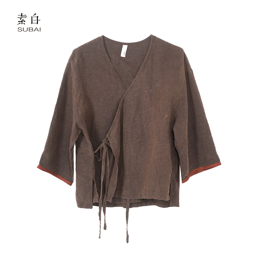 802405【素白】马乖素白亚麻开衫衬衫