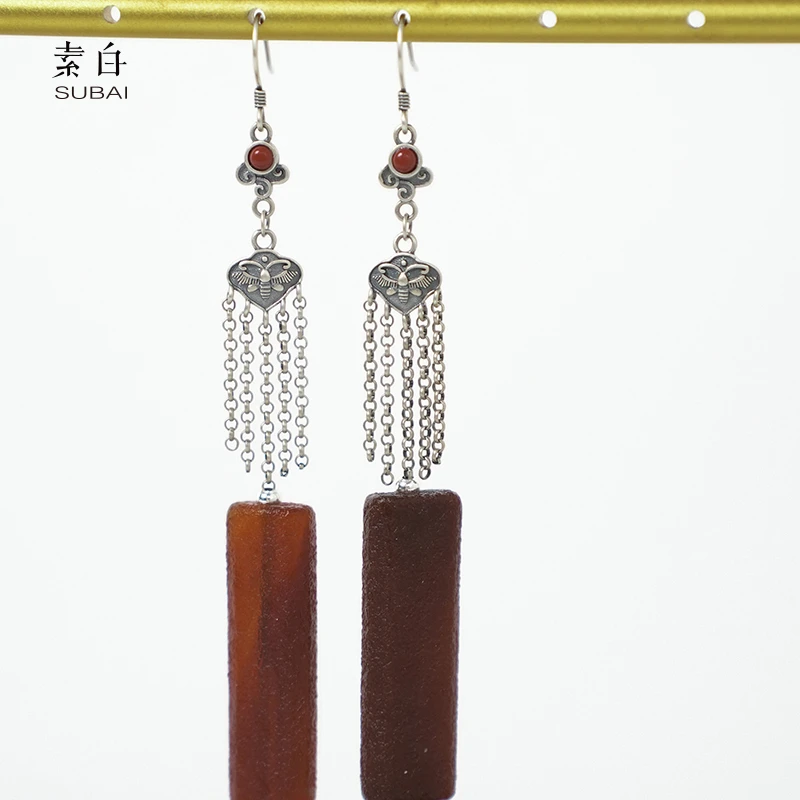 非金属树脂耳饰 802525【素白】马乖纯银复古流苏配饰耳环