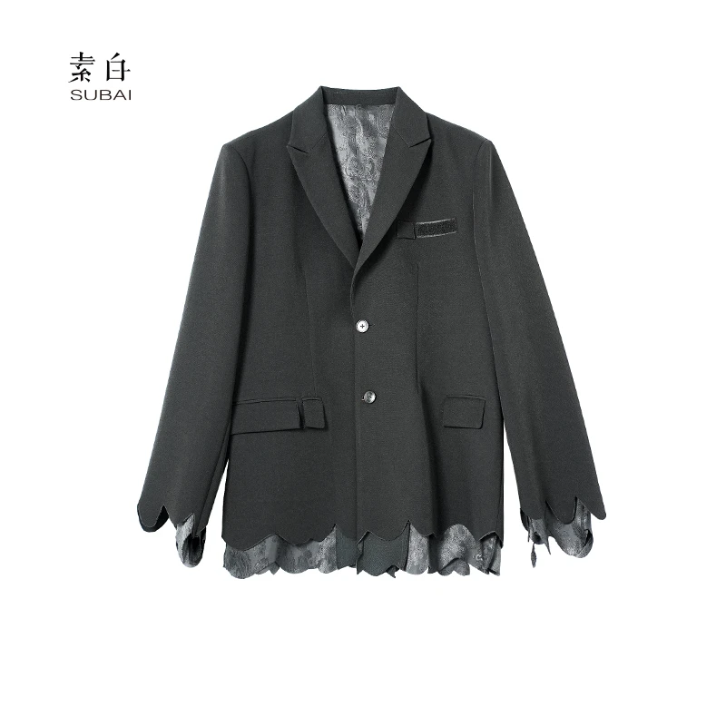 802494【素白】马乖个性小众烧花西装上衣