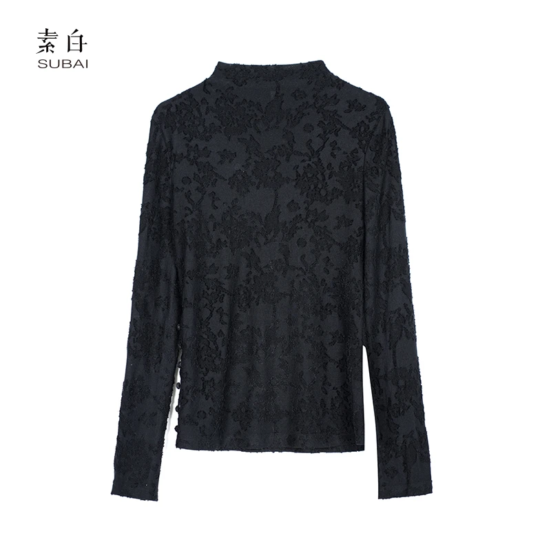 素白【鸢尾】冬季时尚简约提花羊毛保暖打底SB2410T00623