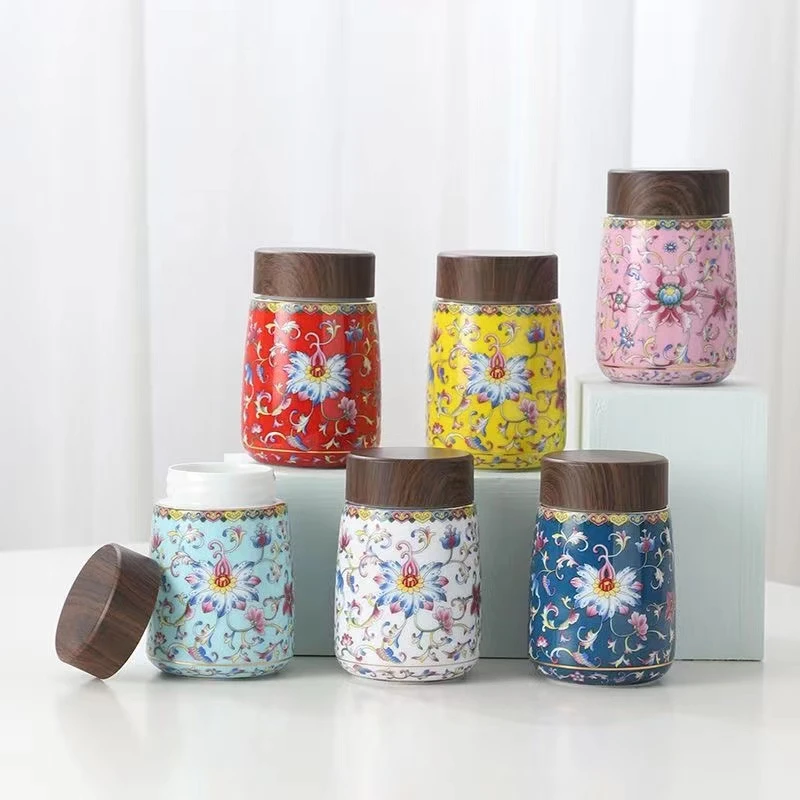 【成艺】柒彩珐琅陶瓷保温杯双层户外办公茶水杯高档便携茶杯大容量