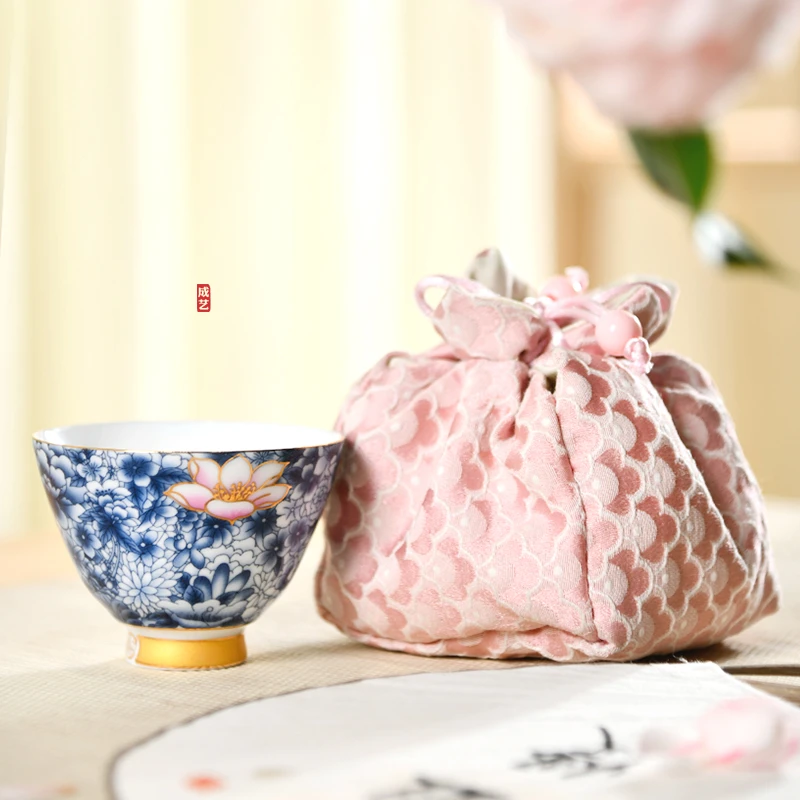 清韵主人天香杯 青花釉里红品茗杯茶杯陶瓷茶杯家用便携大容量