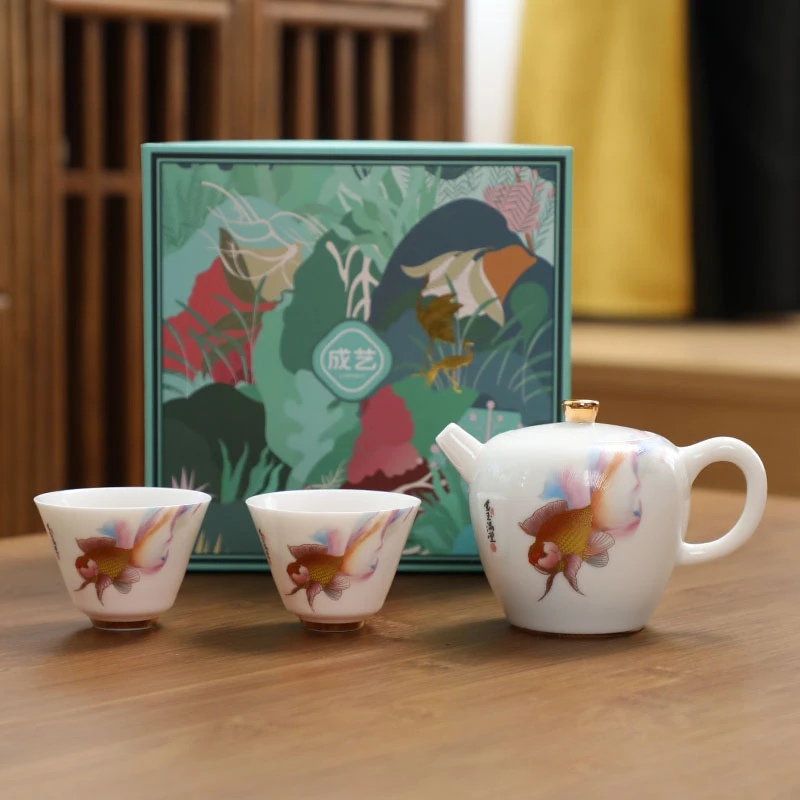 金玉满堂 羊脂玉茶壶 功夫茶具一壶两杯商务礼品家用陶瓷泡茶壶