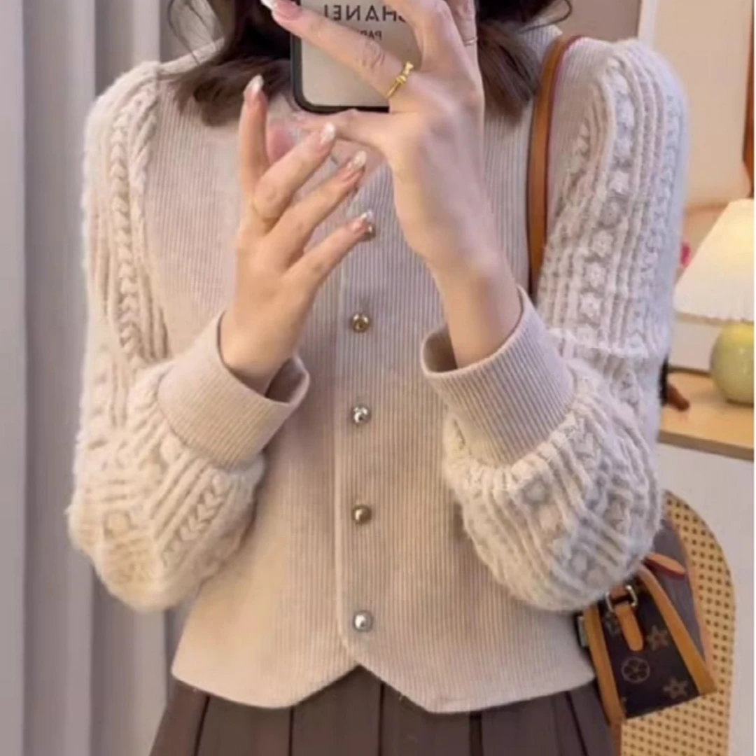 秋冬加绒长袖镂空打底洋气针织衫新款设计气质减龄百搭上衣蕾丝女