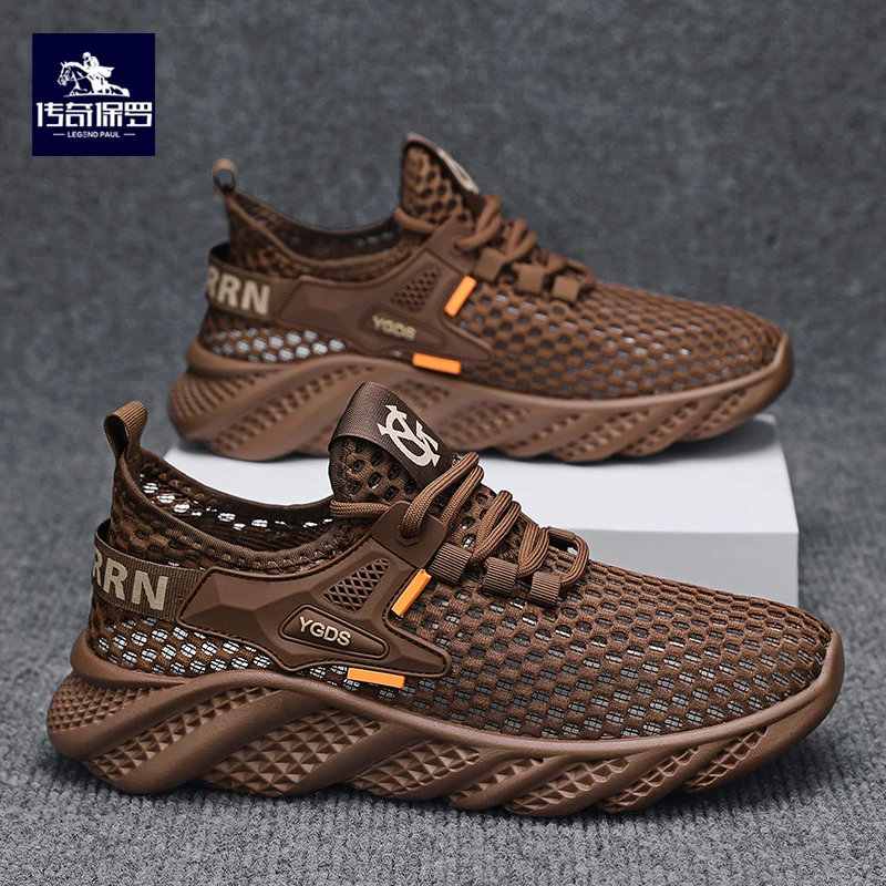 传奇保罗2024夏季男士新款飞织鞋大网休闲透气男鞋薄款百搭网面鞋