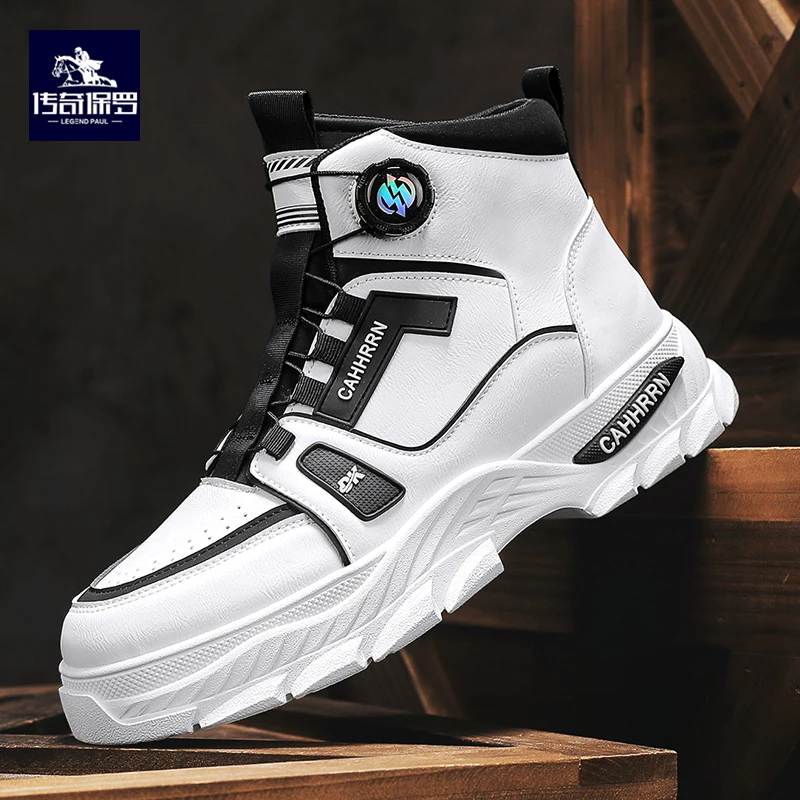 传奇保罗马丁靴男款秋季旋转纽扣男士运动休闲工装高帮户外登山靴