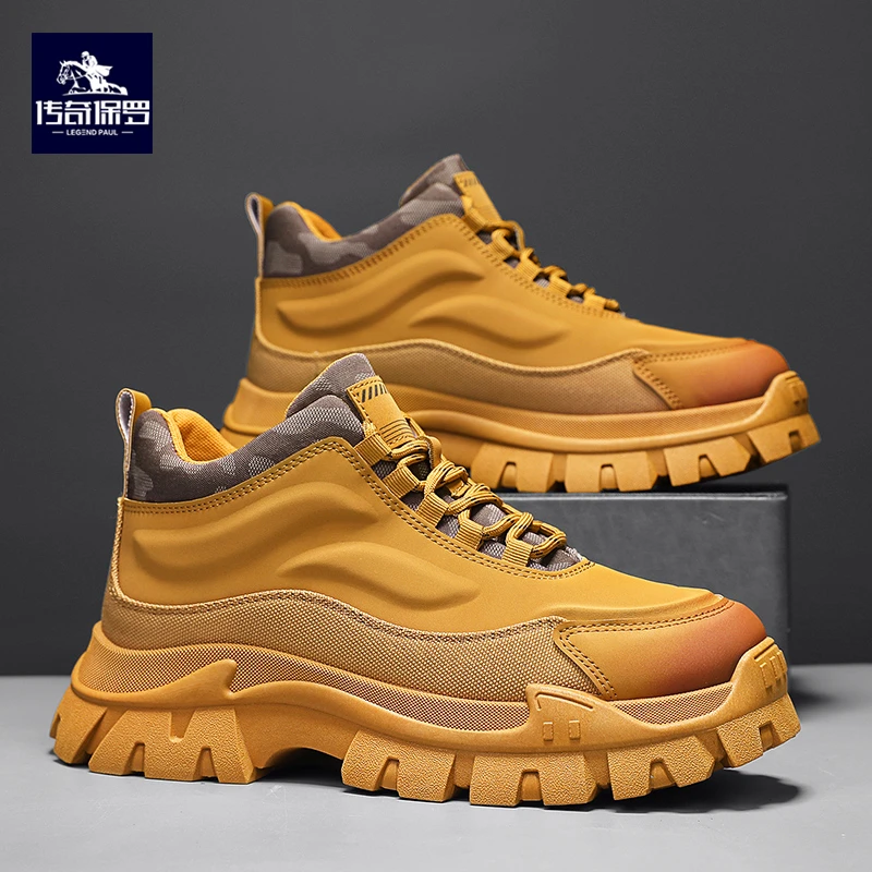 传奇保罗2024秋冬新款男鞋潮流厚底增高休闲马丁靴防滑高帮工装靴