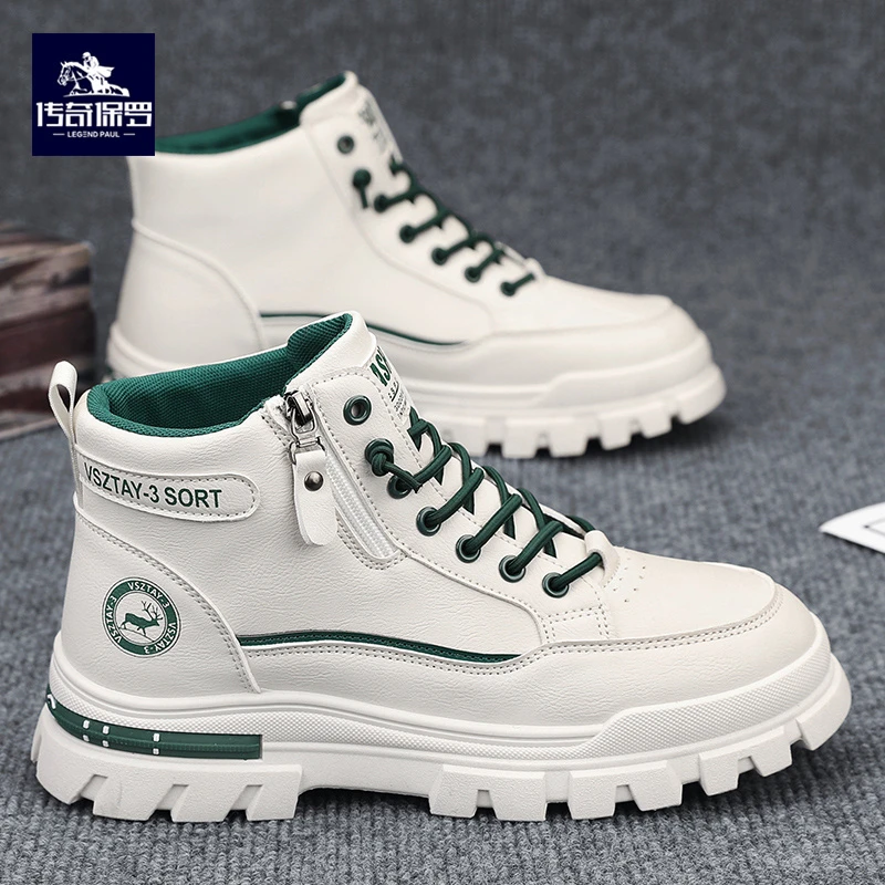 传奇保罗高帮男鞋秋冬季新款英伦百搭休闲皮鞋男士厚底户外马丁靴