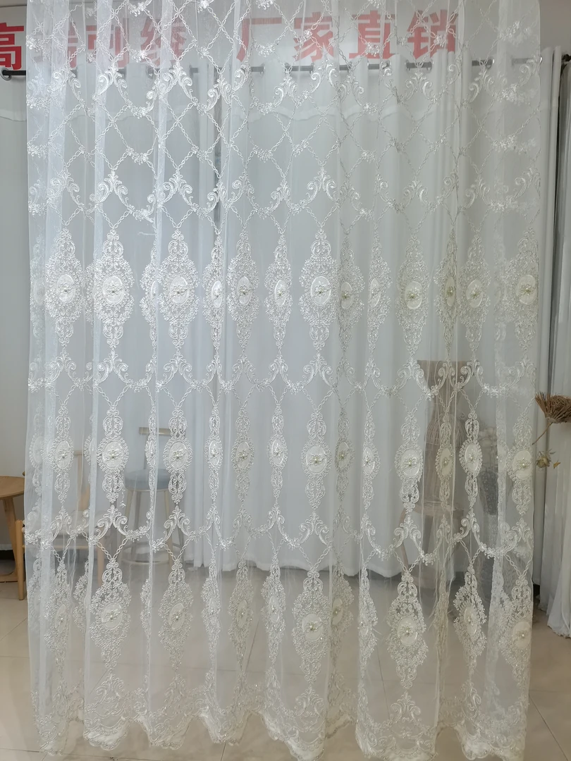 特价高货法式刺绣白色纱