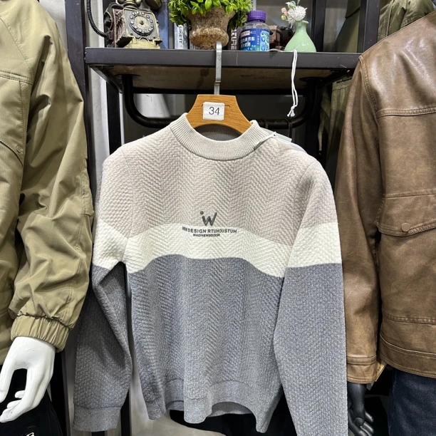 冬男士半高领毛衣宽松休闲撞色针织衫时尚打底2465