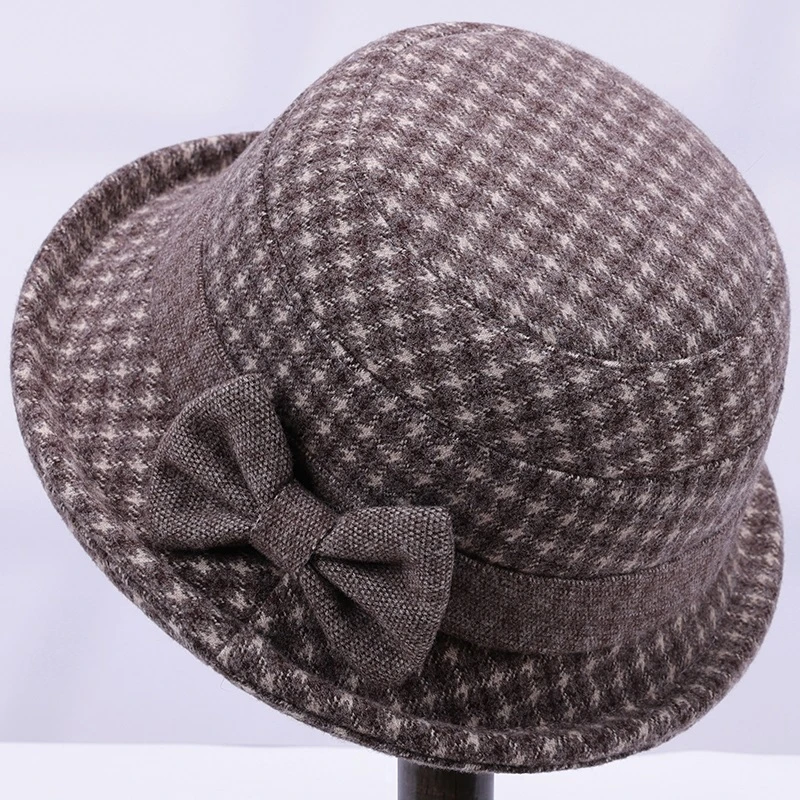 【时尚新品】秋冬新款盆帽中老年女帽女士渔夫帽中年毛呢老年人保暖