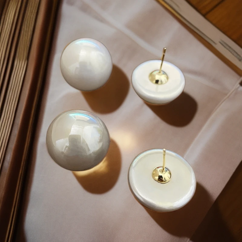 非金属仿珍珠耳饰 女高级感小众简约气质时尚百搭面包珠耳钉爆款